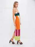 Fongt Women's Clothing In The Summer Of 2025 Striped Dress Colored Thin Opening Sling Skirt