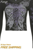 Women Vintage T-shirts y2k Clothes 2023 Harajuku Crop Top T-shirt Graphic Gothic Grunge Long Sleeve Top Fall Winter
