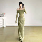 Fongt French Name Faelin Spliced A Word Shoulder Dress Woman Folded Air Dress
