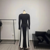 Fongt Sexy Women's New Sexy Black And White Splicing Long-Sleeved Dress