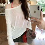 Fongt Micro-Permeable Pure Desire Lazy And Relaxed Feeling Thin Bottom Shirt Long-Sleeved T-Shirts Summer Thin Air Conditioning Hood