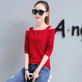 New Slim Korean Women Blouse 2021 Solid Long-Sleeve Cotton Women Blouses Off Shoulder Plus Size Slim Women Shirts