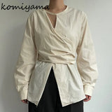Irregular Shirts Blouses Hollow Out Blusas Mujer Criss Tunic Ropa Mujer Spring New Camisas Korean Fashion Shirt Tops-Outfit