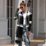 New Autumn Winter Plaid Thin Knitted Long Cardigan Women Long Sleeve Plus Size Vintage Cardigans Female Cardigan Knit