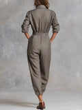Fongt Women's Long Sleeve Shirt Collar Pocket Jumpsuits Trousers