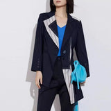 Fongt New Heavy Industry Splicing Bump Color Irregular Tailoring Blazer Top Female 1751