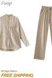 Single Breasted Green Top Pants Suits Sets Women Spring Autumn Casual Loose Two Pieces Matching Sets 2023 Set
