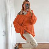 Loose Women's Sweater Flare Long Sleeve Hollow Out Striped Knitted Pullover Tops Winter 2022 Trend Casual Ladies