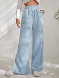 Fongt Autumn And Winter New Women's High-Waisted Slacks Solid Color Corduroy Splicing Open Trousers Women