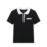 Fongt POLO Collar Jersey 2025 Spring Temperament Short-Sleeved Elastic Short Knitted Top Woman