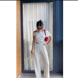 Fongt Women's INS Bursts Of Sleeveless Knitted Trousers Set Holiday Light Luxury