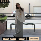 Fongt Wind A Set Of Letter-Print White Long-Sleeved T-Shirt Micro-Permeable Gray Light European Skirt