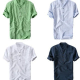 Fongt Summer Travel Holiday Men's Leisure Simple Small Fresh Linen Shirt Thin Solid Color Short-Sleeved Leisure