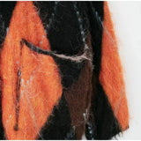 Orange Dimond Pattern Fuzzy Cardigan-Outfit