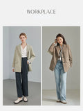 Suit Collar Full Regular Sleeve Blazers Loose waist Rear Fork Design Coat Office Lady Solid Double Breasted