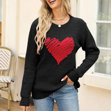Fongt Autumn And Winter Loose Love Embroidery Round Collar Long-Sleeved Knitted Sweater Woman
