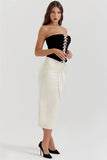 Black Lace Up Tube Top And White Satin Midi Skirt Set-Outfit
