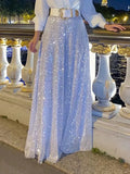 Fongt Long-Sleeved Temperament Elegant Waist Display Thin V-Neck Broad Leg Trousers Set Without Belt