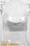 Metal Metallic Crop Top Women Beach Halter Corset Tops Glitter Backless Party Club Tank Top Clothes Top Camisole