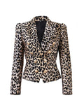 STREET Newest 2023 Designer Jacket Women's Slim Fit Lion Buttons Double Breasted Jackquard Leopard
