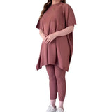 Fongt The Autumn Of 2025, The New Round-Neck Bat Shirt Is A Large-Size Loose Knitted Knitted Casual Two-Piece Set.