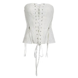 Girls Wind Zipper Strap Waist White Wiped Chest Blouse 2023 Summer New Ins Slim Body And Bare Back Vest-Outfit