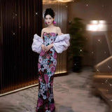 Fongt Chinese Fishtail Evening Dress 2025 New Light Luxury Niche Morning Robe Toasting Bridal Purple Banquet Dress Dress Dress