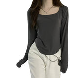 Fongt T-Shirt Women's Autumn And Winter New Trendy Ins Irregular Slim Students Casual Short Top Girls