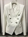 QUALITY 2023 Designer Blazer Jacket Women's Double Breasted Shell Buttons Contrast Top stitching Slim Fitting