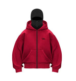 Fongt Trendy Double Hat Boomer Design Hooded Zipper Open-Shirt Couple Windproof Street Coat