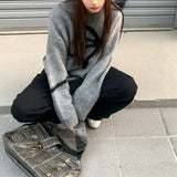 Fongt New 2024 Korean Version Of The Versatile Design Bow Knit Loose Soft Waxy Round Collar Sweater-Outfit