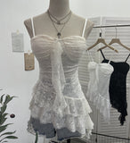 Real Shoot Sweet Spice Girls Irregular Lotus Side With Chest Pad Sling Vest Sexy Lace Sleeveless Top