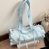 Aesthetic Ruffled Bow Knot Large Capacity Shoulder Bag-Outfit