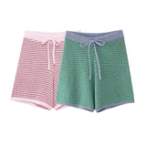 Fongt Summer New Women's Loose Knit POLO Shirt Top High Waist Shorts