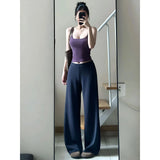 Fongt Wears A Female Autumn Fashion Temperament Purple Knitted Cardigan Vest Sling Pants Three-Piece Set