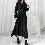 Fongt Orange Tsale Dress Women 2025 Spring New Loose Temperament Retro Black Dress Gentle Wind Chiffon Dress