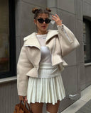 Fongt Autumn And Winter New Short-Term Collar Fashion Korean Version Of Women's Long-Sleeved Pure Color Coat