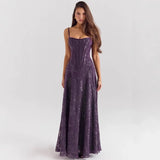 Fongt Summer New Women's Sexy Sling Chiffon Temperament Show Back Evening Dress Dress