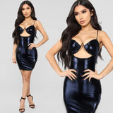 Fongt Summer New Sexy Sling Ender PU Leather Women's Dress-Outfit