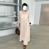 Fongt Summer Hansong Thin Knitted Dress Sleeveless After Opening Long Folding