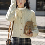 Fongt Spring And Autumn New Loose Short Sweater Jacket Korean Twist Round Collar Knit Cardigan Woman-Outfit
