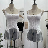 Fongt Outside Wearing Hottie Fake Two Splicing Lace Slings Vest Short Sleeveless Top 12282