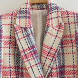 Tweed Woolen Jacket Ultrashort Suit Coat Women Spring Autumn High-waist Plaid Blazers Feminine Slim Casual Tops