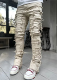 Fongt Men's New Fashion Trend Sticker Jeans Repair Multi-Color Elastic Micro-Tight Straight