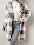 Fongt And Winter Buckle Collar Plush Lattice Coat Loose Temperament Commute Long Coat Woman