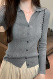 Color Polo Neckline Knitted Sweater Women's New Autumn Sweater Slim And Slim Long-Sleeved Cardigan-Outfit