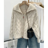 Fongt Version Of Double Zippered Strand Sweater Coat Women's 2025 Winter Design Sense Of The Collar Plus Thick Long-Sleeved Knitted Open Shirt