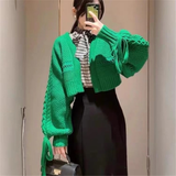 Chic Bandage Long Sleeve Cardigan Mujer Solid V Neck Open Stitch Brief Women Sweaters JAPAN Knitted Y2k Clothes-Outfit