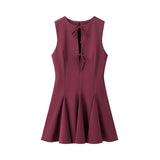 Fongt Hollow Bow Tie With Short Dress Summer Sleeveless Wave Swing Miniskirt