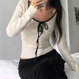 Round Neck Polka Dot Tie Knot Long Sleeve Tee-Outfit